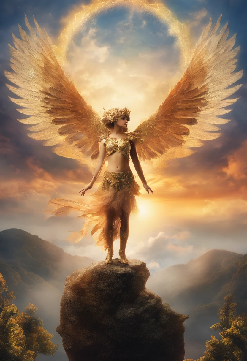 The Rise of Icarus at Dawn: Choose an image of a spectacular sunrise as your background. Position Icarus in the center, rising towards the dawn, symbolizing his quest for freedom. Greek gods and angels can be added in the clouds, witnessing your journey.
Remember to use visual effects to create a magical and mysterious atmosphere in all collages, and if you wish, add a title or keywords related to the legend of Icarus to complement the composition.