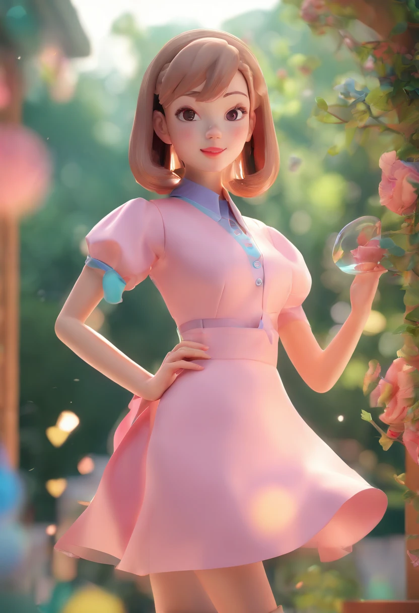 Full body 3D artwork! ! a very cute young girl, very good figure, popmart toys, blindbox toys, mockup, full body, Anime, background is a cute furry bear doll, furry, 3D atrwork, C4D, blender, OC render, high detail, bright, full of sunlight, studio lighting ::1