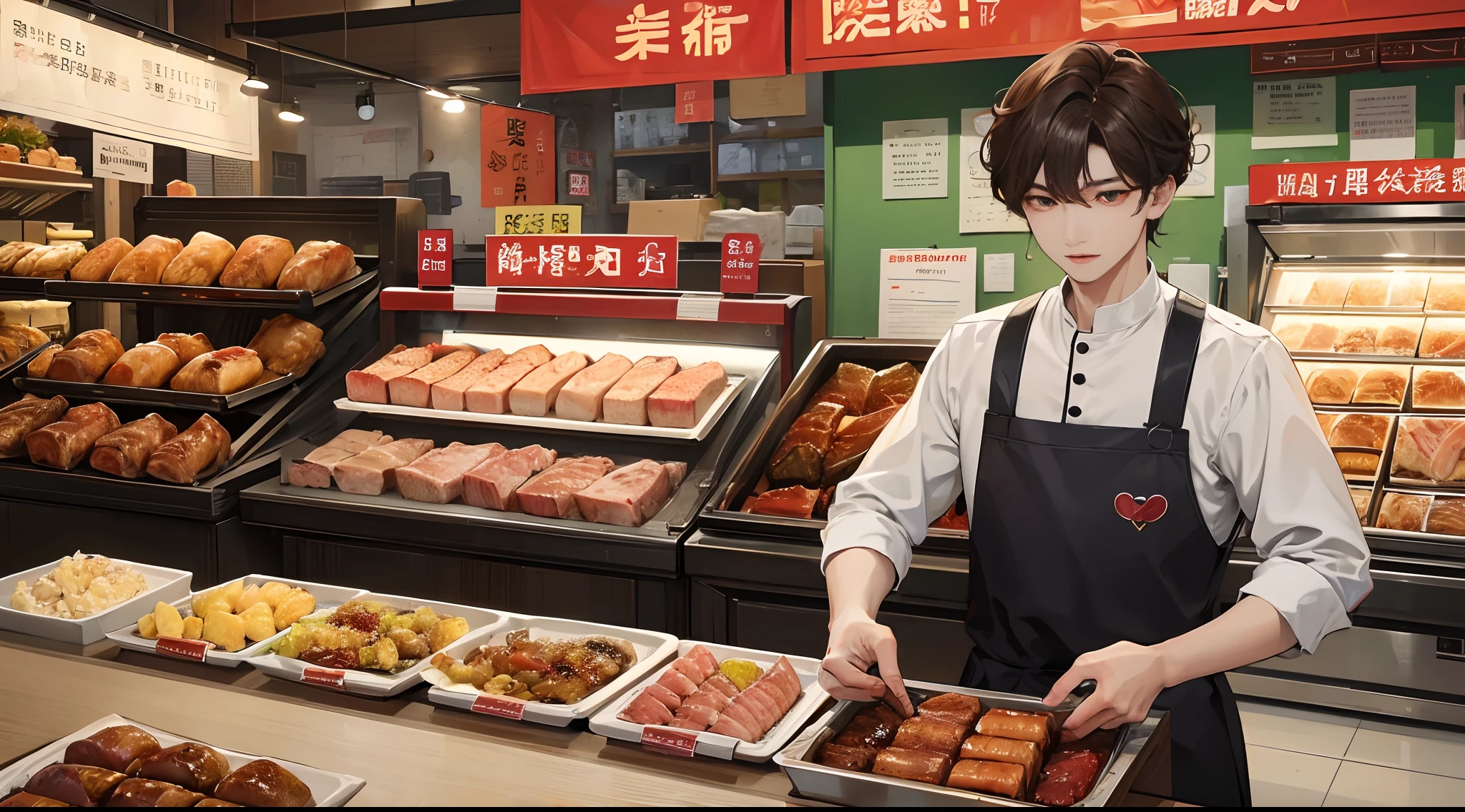 figura：

Chen Jianghai（Pessoas do sexo masculino）
Butcher shop owner（Sexo masculino）
Cenas：

Barracas de carne no mercado molhado：Chen Jianghai buys pork belly in front of the meat stall。