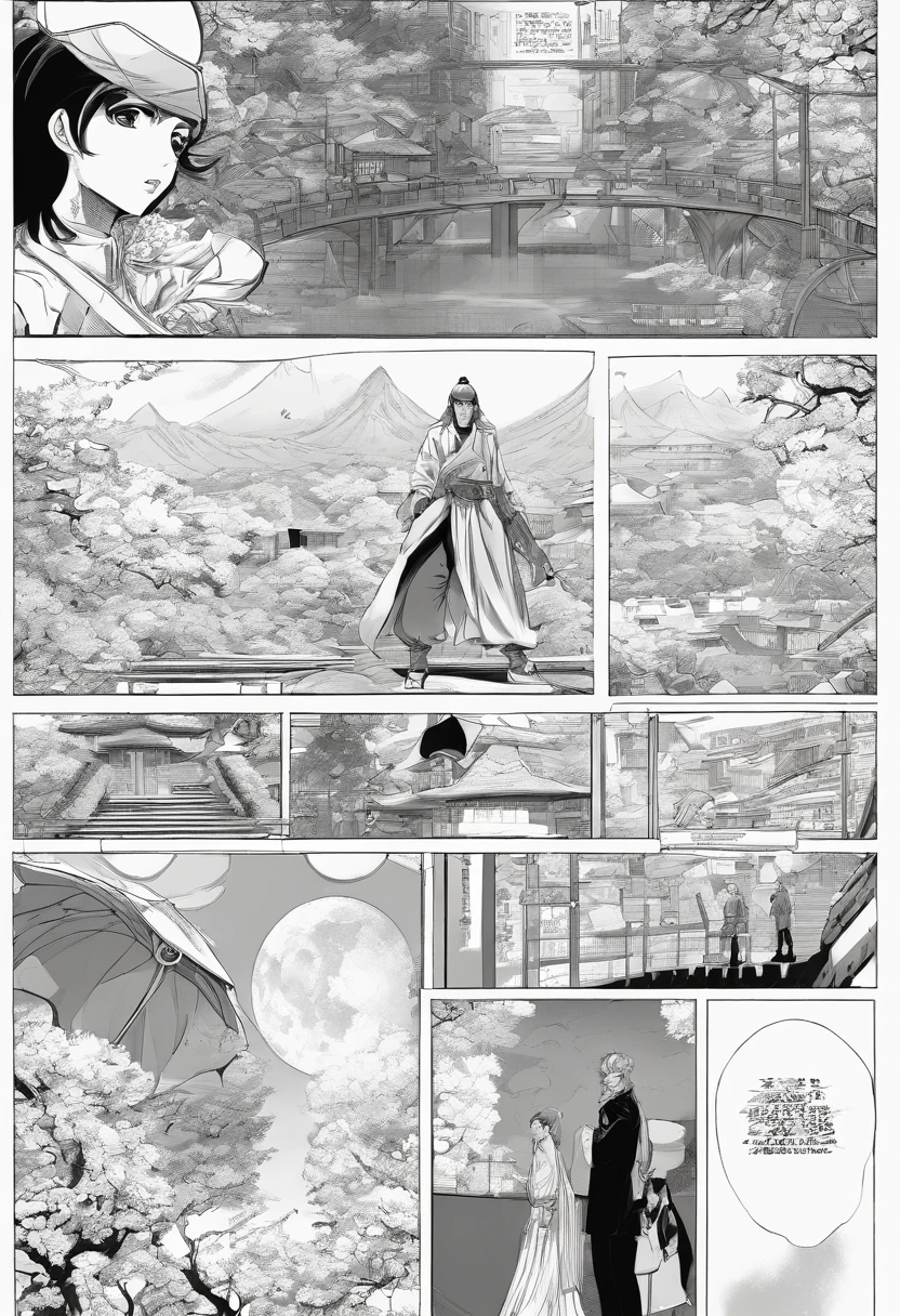 Black and white Japanese manga pages, comic storyboards, girl comics, Tsubasa content, Tokyo Babylon, Captain Sakura, by CLAMP, highly detailed dynamic display of the movie's clear lines, stunning, vivid lighting and vivid shadows