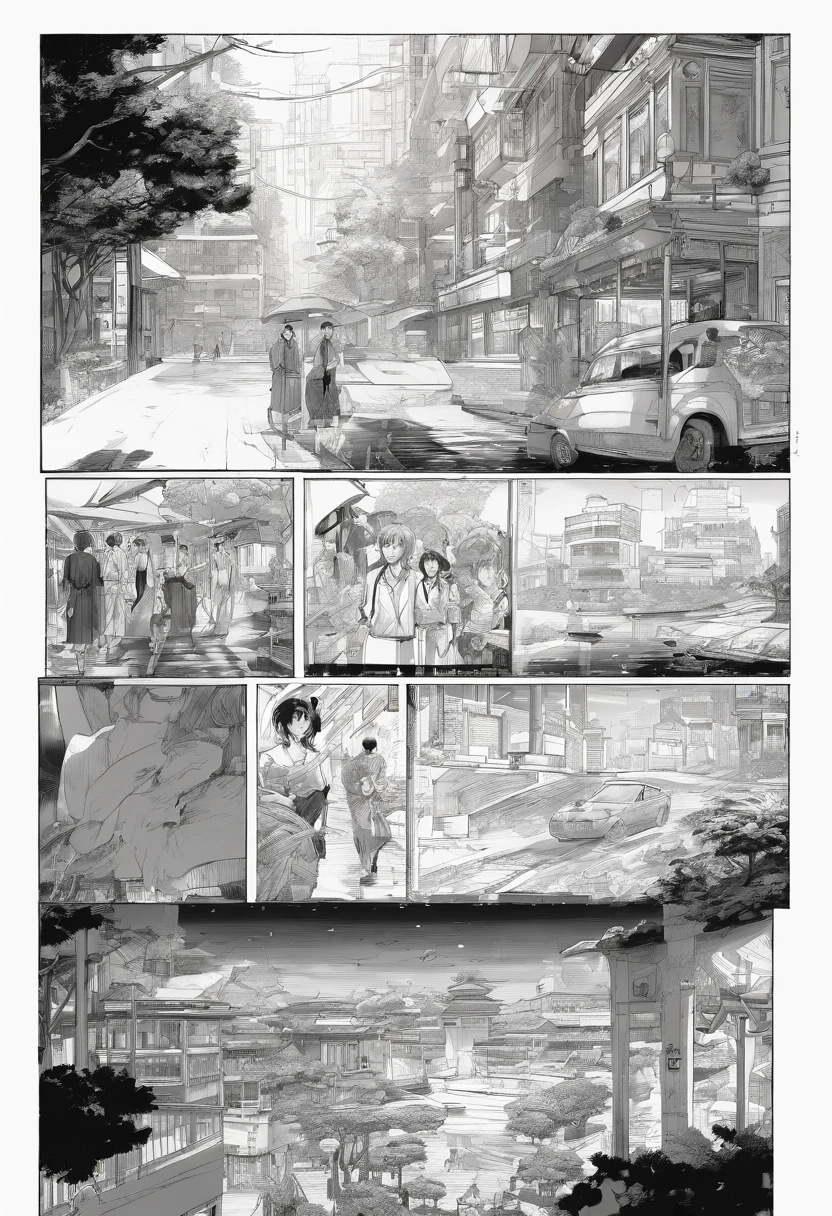 Black and white Japanese manga pages, comic storyboards, girl comics, Tsubasa content, Tokyo Babylon, Captain Sakura, by CLAMP, highly detailed dynamic display of the movie's clear lines, stunning, vivid lighting and vivid shadows