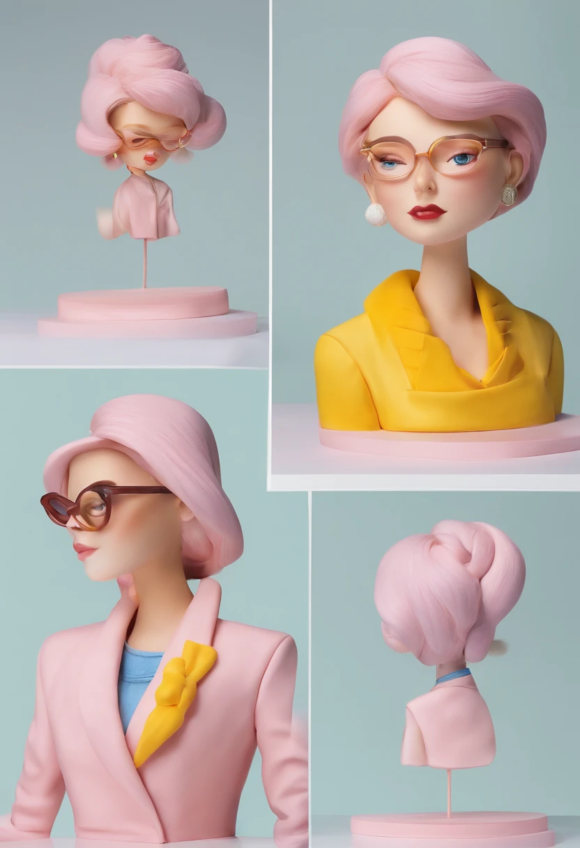 Claymorphism, cartoon, fashion young woman character design, close-up, 3D rendering, white background