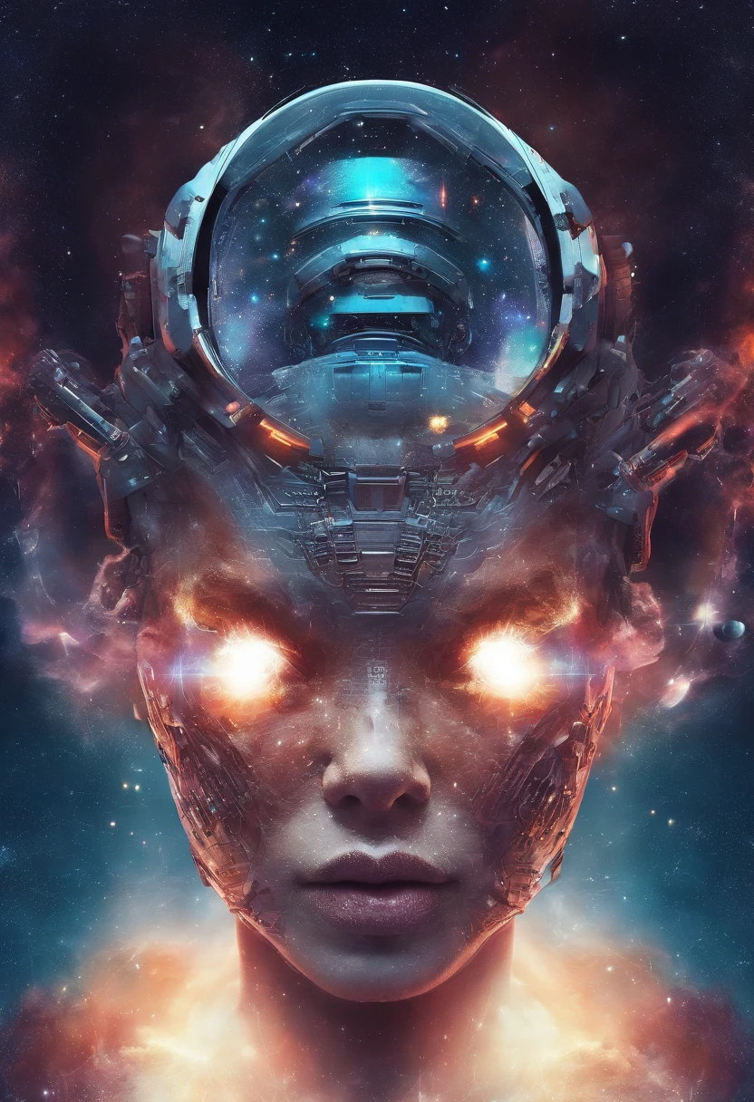 criar uma imagem de uma mulher bonita,half machine half human