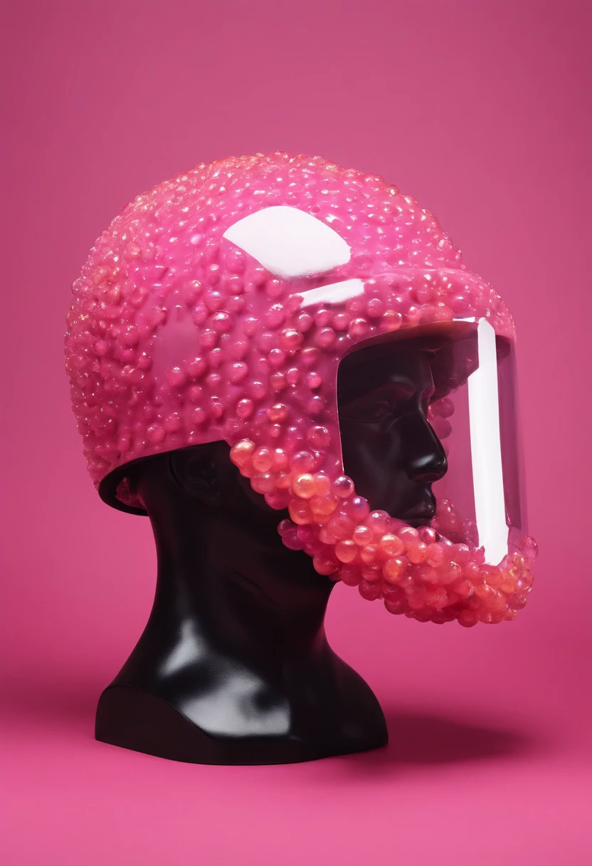 jelly helmet with pink jelly virus bubbles, black color, year 2068, polished gold effect, ultra-realistic, Blender, raytracing, Vray, Grasshopper, 16K