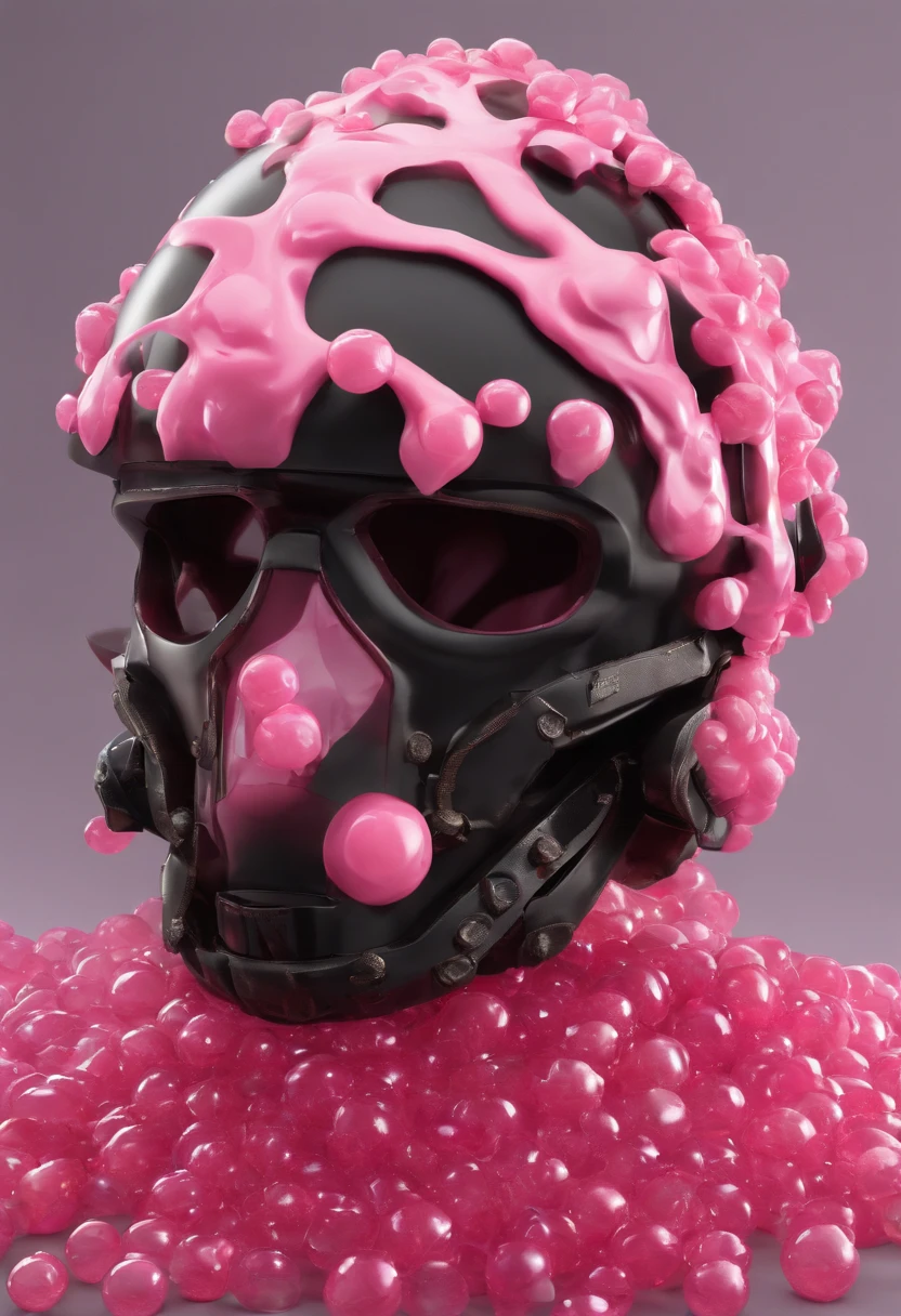jelly helmet with pink jelly virus bubbles, black color, year 2068, polished gold effect, ultra-realistic, Blender, raytracing, Vray, Grasshopper, 16K
