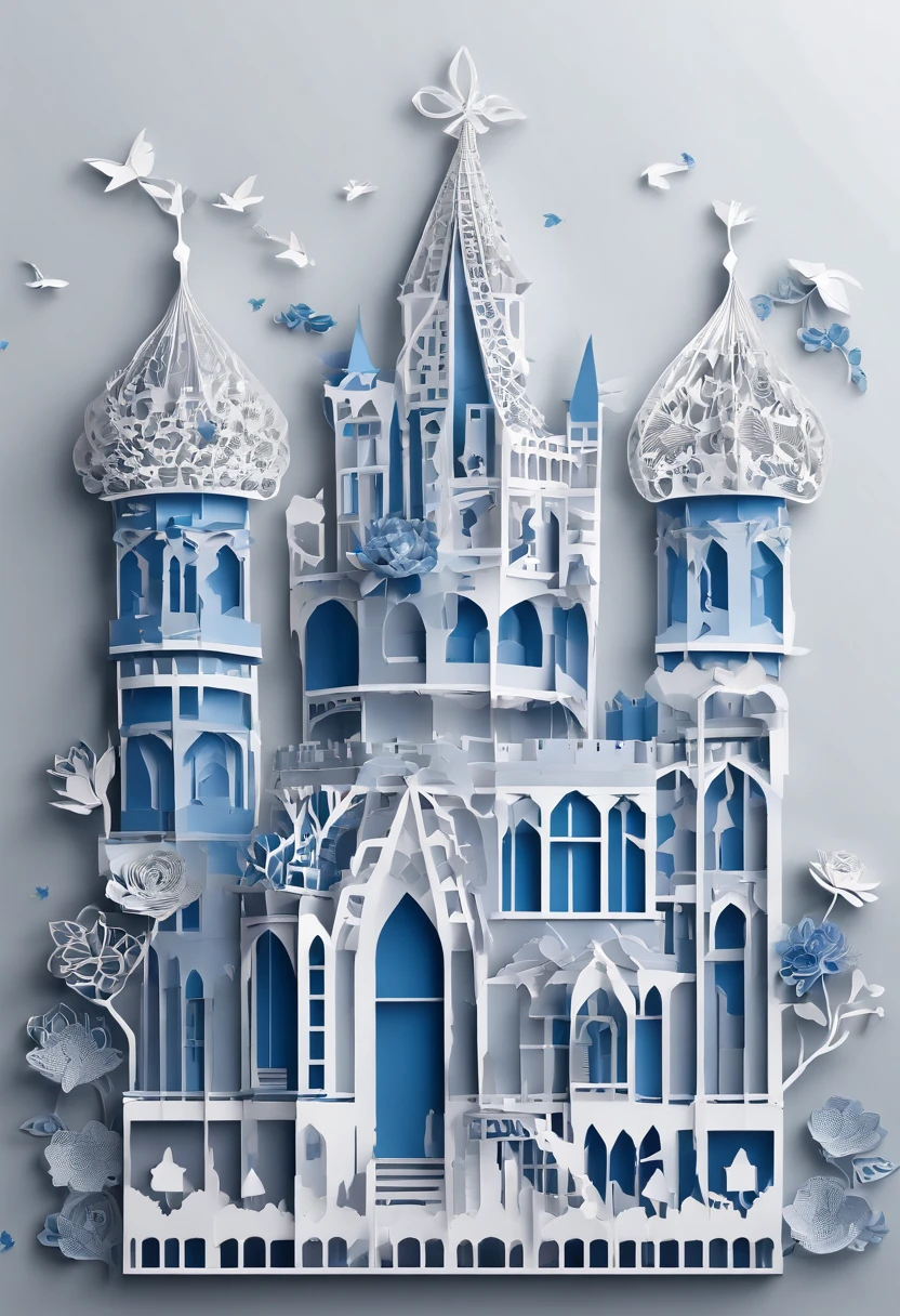 realistic, (best quality, masterpiece:1.3),
isometric, flowers castle, blue rose, grey background, papercarvingcd-000004