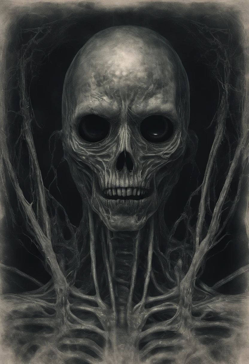 Photographic still of an alien, translucent skin, teeth dripping,, veins showing beneath it's skin, dark, onimous