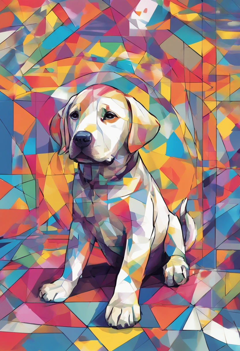 (cachorro labrador ),(melhor pose),(best angle), (better expression), Eduardo Kobra acolchoamento ,multidimensional geometric wall PORTRAIT, arte, Chibi,Yang08k, lindo, Colouring,