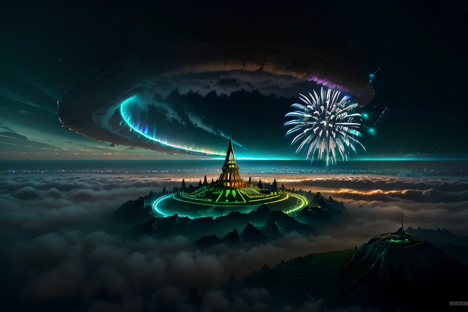 (surrealism cat:1.5), fused terrible aura and castle and dark fantasy intricate architecture, (fly in the sky:1.5), epic insanely beautiful, lots fly in the sky neon butterfly lighting fusion iridescent, an ominous fog envelops of circle mail_storm, epic composition, heat haze, dark palette, dark light, black light, bioluminescence, malicious, fluid, azure heavy rain, holographic, holographic renderer, delicate details tach aerosol paint, holography, lots glimmer glass fireworks, tachism, extremely finely detailed, epic high quality, insanely beautiful illustration, all captured in sharp focus, rendered in stunning 32k resolution,