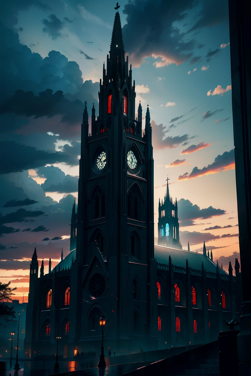 Twilight Cathedral, Darksiders, catedral, vitral colorido do mosaico, nuvens outhere, Tempo na nuvem, catedral branca, tempo de chuva, 4k