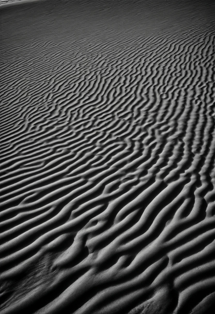 national geographics award winning monochrome photo of aerial view of desert dunes, distant dunes visible at the top with clouds in the sky, in the style of contoured shading, highly detailed large format photography, HDR