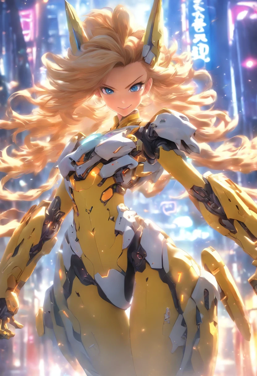 snfw,nude,nipple,spread vagina,on the bed,best quality, ultra detailed 8k cg render, masterpiece, high resolution, extremely detailed,
1 girl, solo, 17 years old, blond hair, wavy long hair, blue eyes, full body, fighting pose, flying, (small breasts:1.2), big smile,
bare shoulder, glow white, mecha musume, mechanical leg, headgear, yellow armor, in SFcity