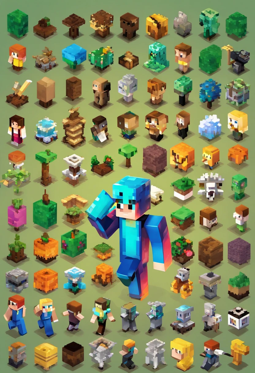 my world,some tools,game props,icon,rich colors,pixel art,minecraft, block stitching,c4d,OC rendering,solid background
