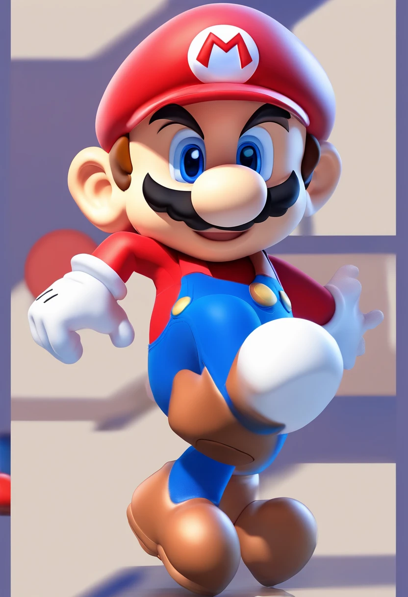 (Mario), character design, Nintendo Super Mario, (blue eyes, red hat, red suit, blue suspenders, white gloves, )super cute blind box style, chibi, full body, exaggerated expressions and actions, clean background, bright iridescent highlights, studio lighting, atmospheric lighting, with exquisite texture, high detail, high resolution, c4d, 3D, Blender, 8k, best quality, ultra high definition