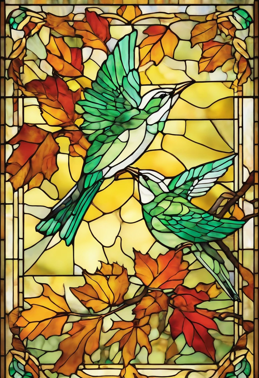 Two super cute green white-eye birds spread their wings and fly in the autumn maple leaves, maple red, flying birds, beautiful scenery, autumn, red maples flying, Bird long shot tracking photography