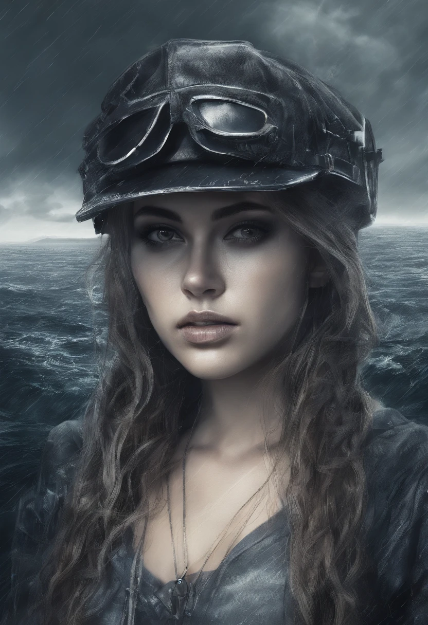 a character on an anime hat, in the style of stormy seascapes, play with light and shadow, wet-on-wet blending, childlike wonder, flickr, smokey background, skeletal