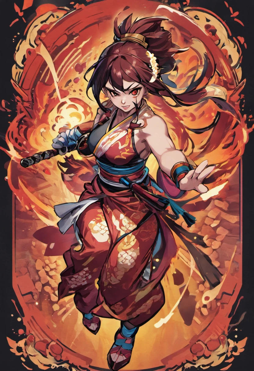 Design a character selection screen for a fighting game, ancient Japan, featuring a seamless transition between characters, vibrant color schemes, and dynamic backdrops, website design for Games