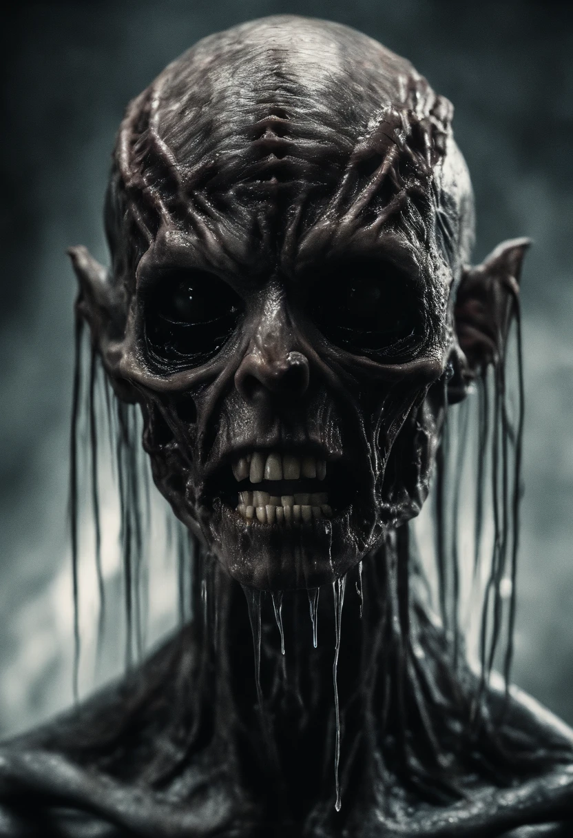Photographic stills of aliens, Translucent skin, ((Teeth dripping)),Veins shown under the skin, Dark, onimous
