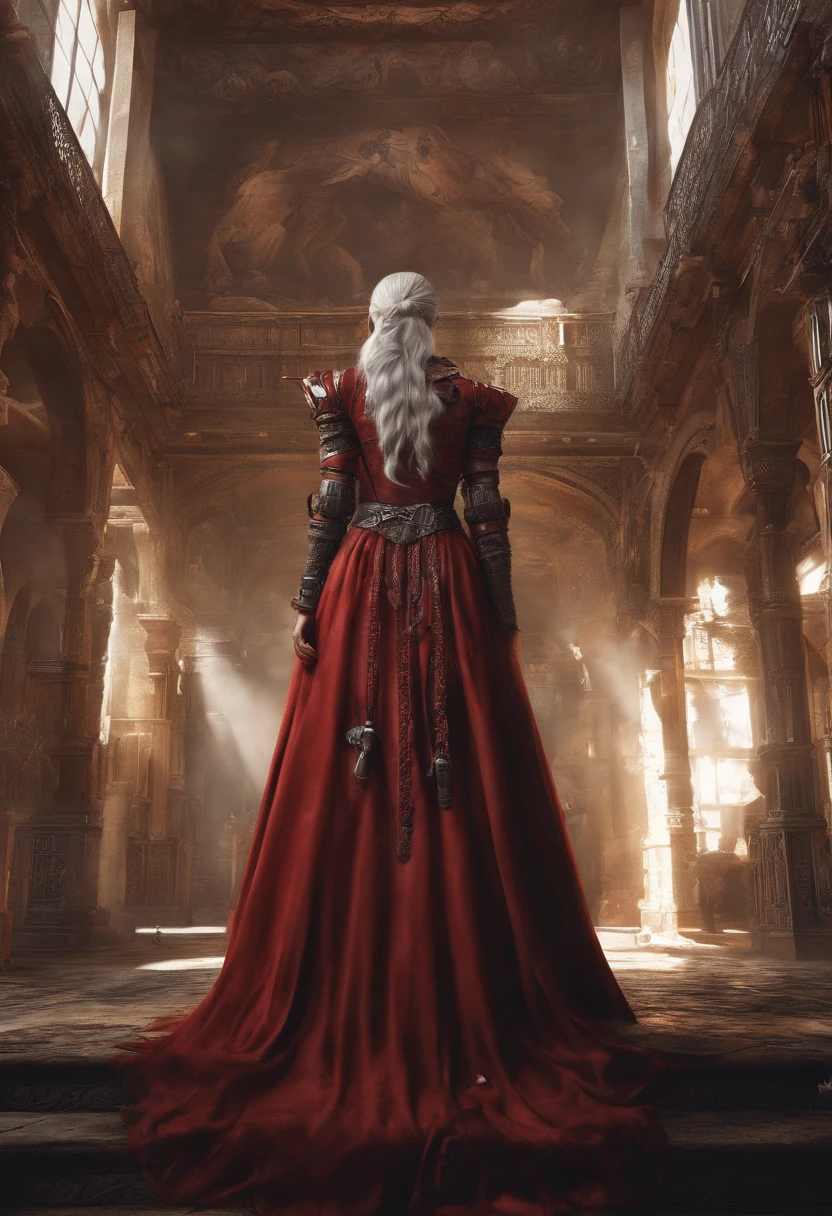 Mulher lutando em guerra por trono em vermelho redania the witcher