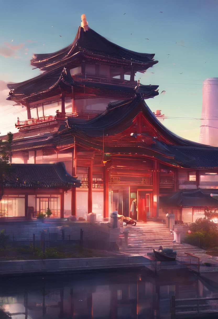 Game Academy,Ethno-style architecture,Ancient Chinese,(Future science fiction,neon lit,The cyberpunk,Hologram aura、Particle effects),Structurally sound、high-definition details,perfect works,White background,(tmasterpiece,premier quality,best qualitiy,officlal art,Beauty and aesthetics:1.2),(8K,best qualitiy,tmasterpiece:1.2)