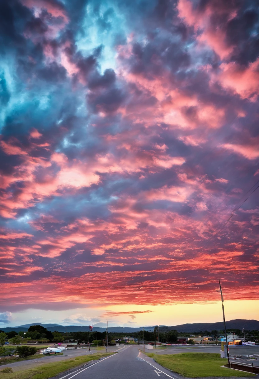 Down Rt. 66 Before the Great Storm, Nostalgic, Annual lighting display, cumulonimbus clouds, voluminetric lighting, Big sky