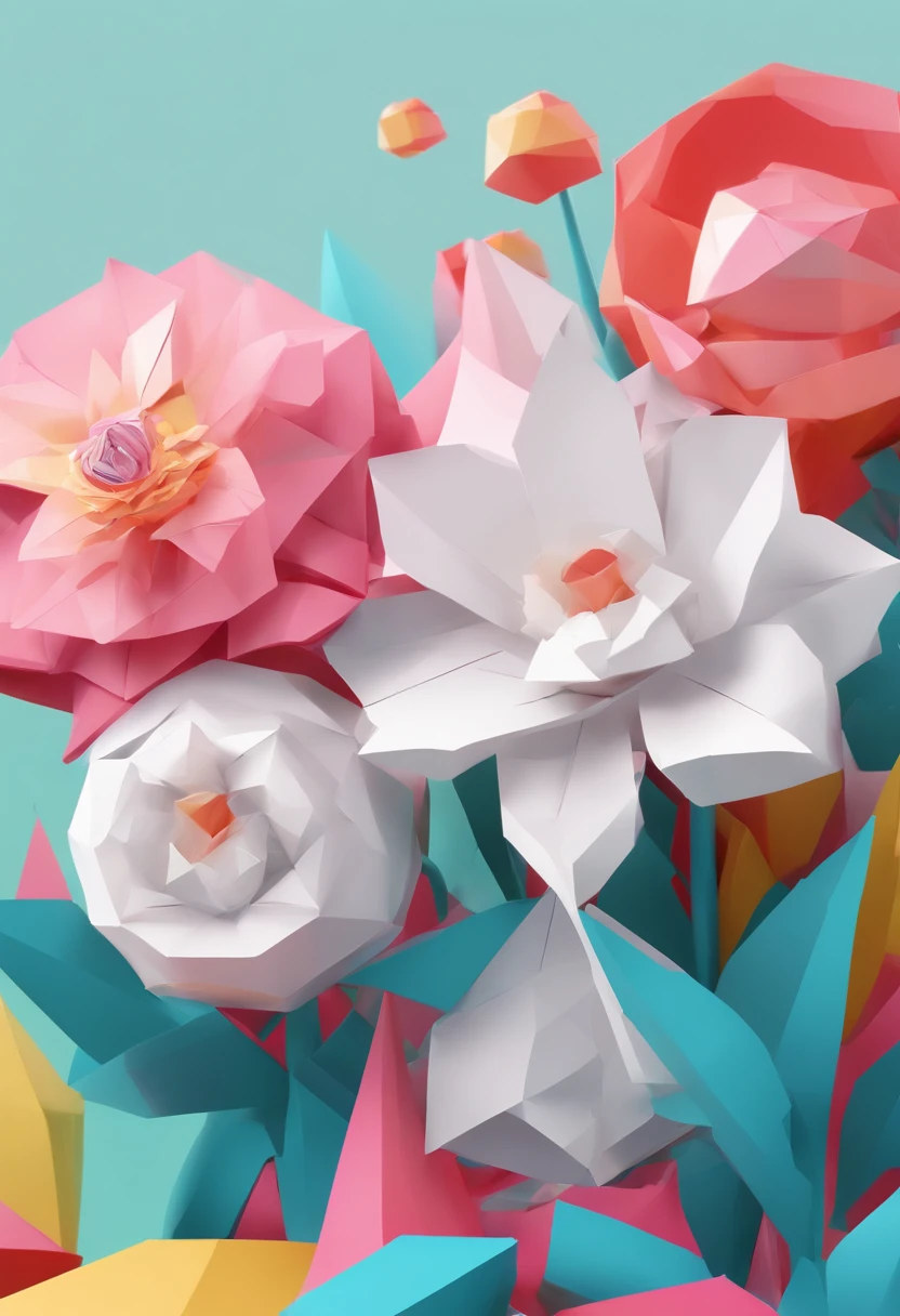 Flowers, paper-cut art style, neon candy color, simple, stylish, bright, white space, 3D, redshift, Arnold renderer, high detail, high quality, 8k