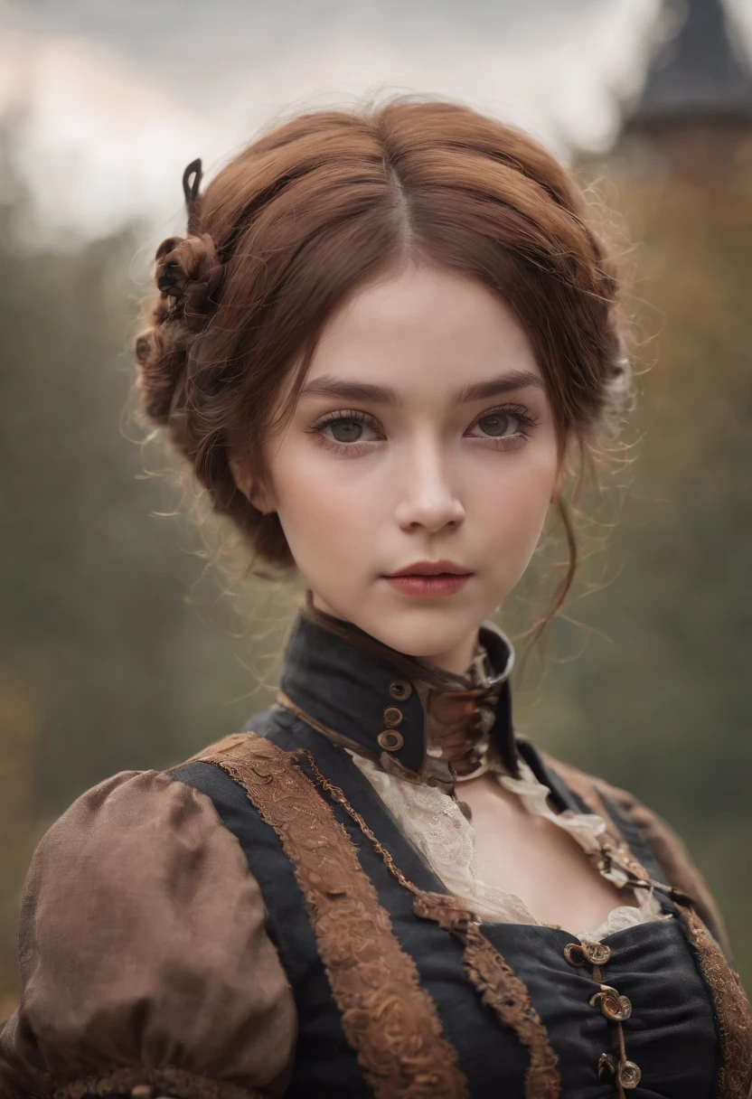 steampunc、Machine body、Gear device、Karakuri doll、Industrial Revolution、Russian woman、drooing eyes、Short hairstyle、 fat girl、sulky face