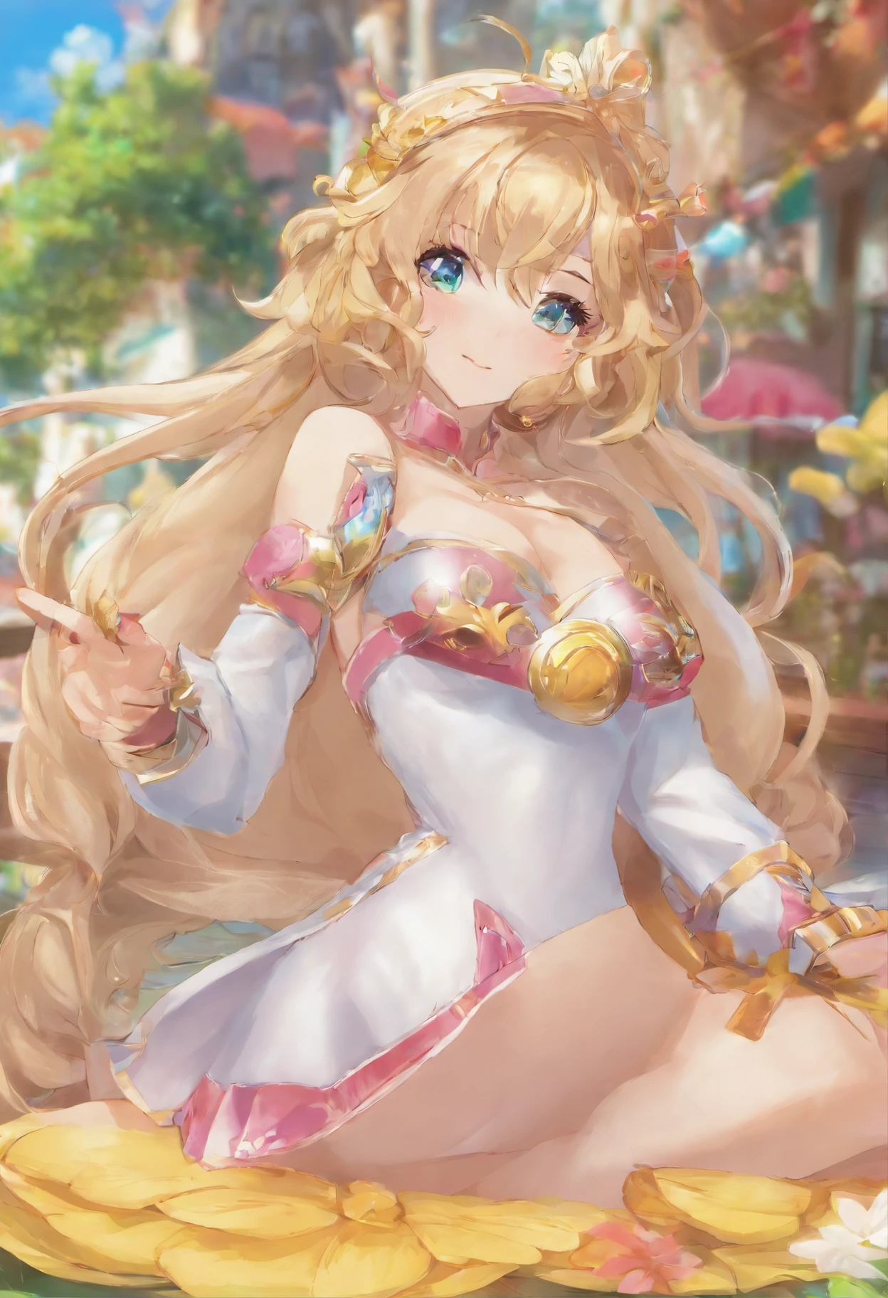 snfw, nude,on bed,nipple,spread vagina, best quality, ultra detailed 8k cg render, masterpiece, high resolution, extremely detailed,sex,
1 girl, solo, , blond hair, wavy long hair, blue eyes, full body, fighting pose, flying, (small breasts:1.2), big smile,
bare shoulder, glow white, mecha musume, mechanical leg, headgear, yellow armor, in SFcity