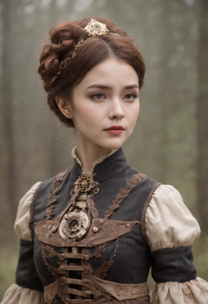 Industrial Zone、chimney、steam、Steam engines、steampunc、Steampunk Body、Full body posture、skeletal、Machine body、Gear device、Karakuri doll、Industrial Revolution、Russian woman、drooing eyes、Short hairstyle、Little fat girl、sulky face、half 、nudde、small ass、bontage