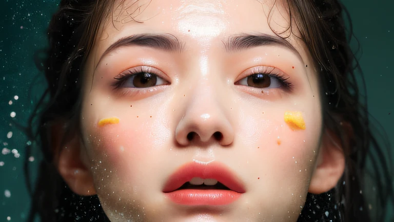 ((top Quority,8k,tmasterpiece:1.3)),woman(Lean hot spring),perspired,Water droplets on the forehead of the face,exteriors,background urban cityscape,Overhead,Sharp focus:1.2,cute women:1.4,((Layered Hair Style)),(white shirt),Very detailed face and skin and hair texture,Knotted brunette hair,Wet textured hair,Moist body,Detailed eyes, Gold wire sunglasses,White skin of the,Beautiful legs, beautiful delicate nose,Cute young Japanese woman,28 year old,dynamic angle,Deleite para la vista,Compositional suggestiveness,while emphasizing the subject's hair,The eye,Mouth and movements,At the same time, it exudes a melancholic mood characterized by calming tones and a mixture of contrasts of light and shadow。
