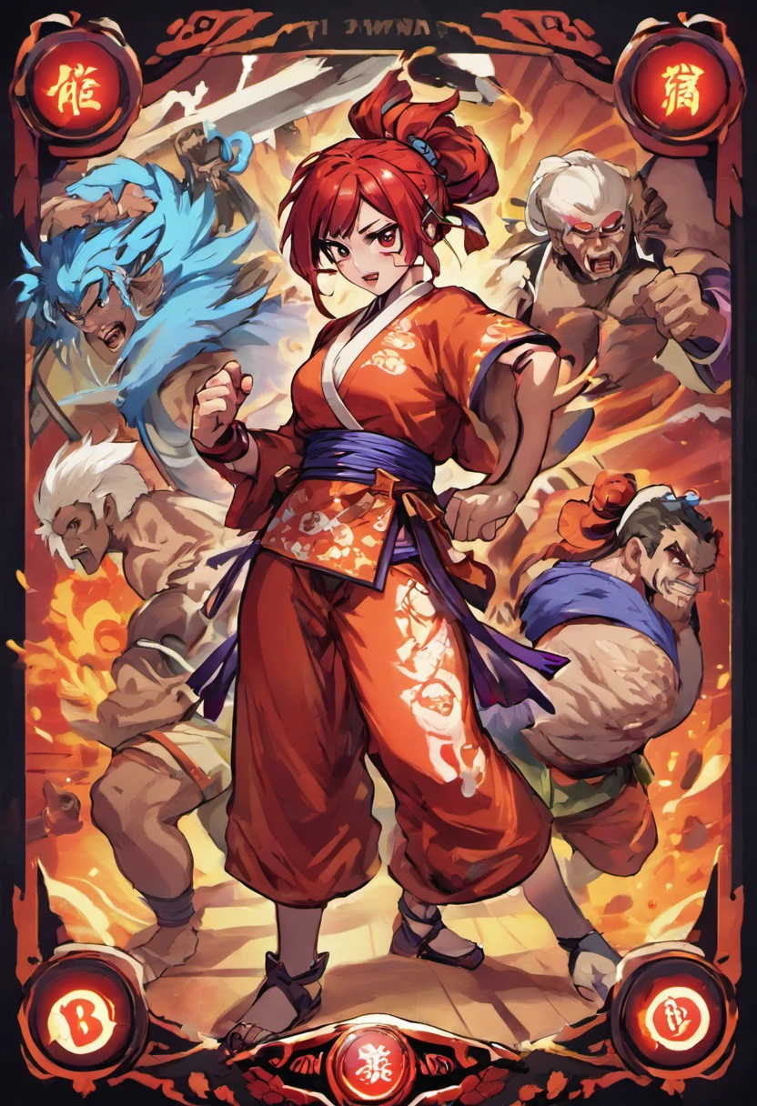 Design a character selection screen for a fighting game, ancient Japan, featuring a seamless transition between characters, vibrant color schemes, and dynamic backdrops, website design for Games