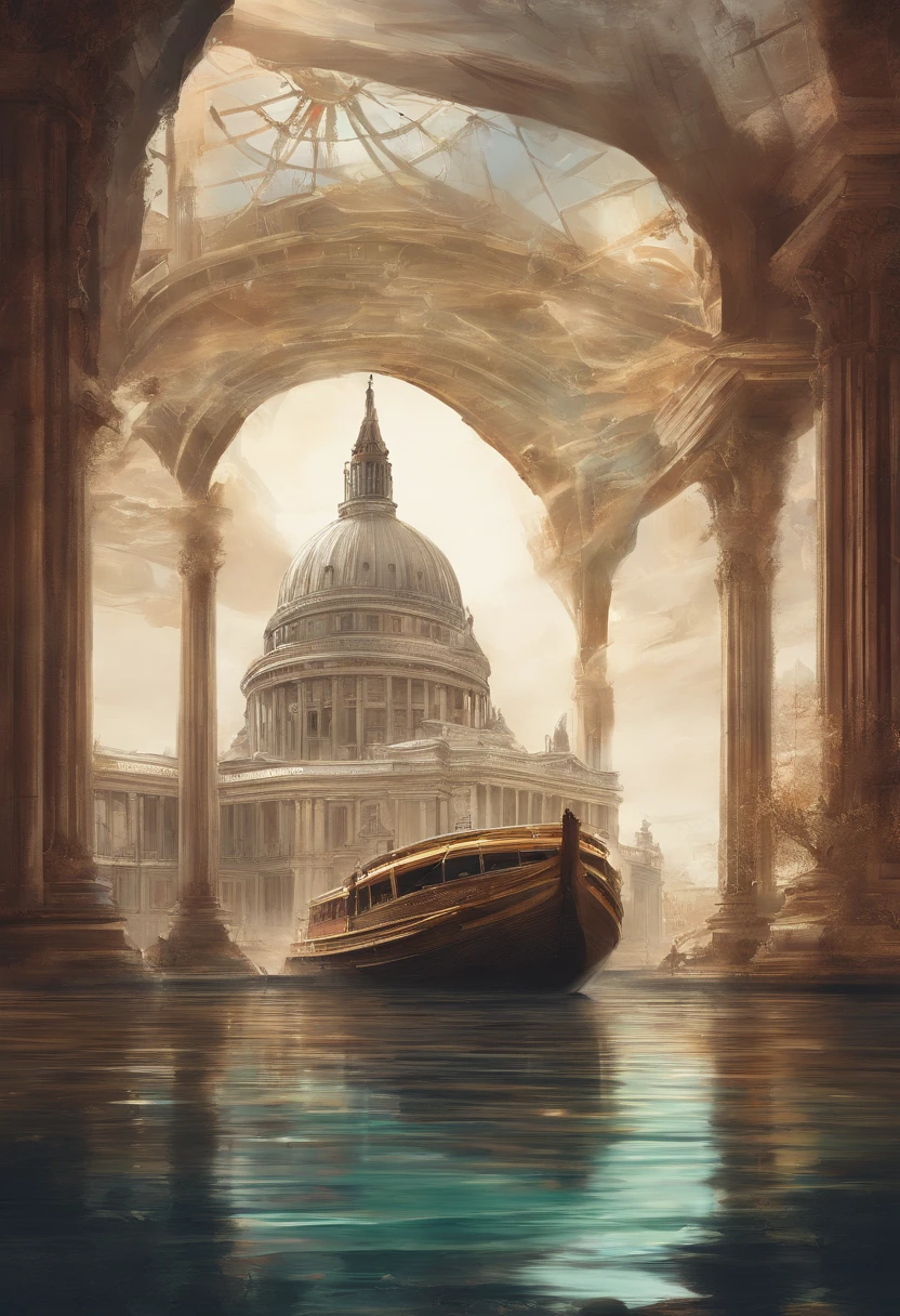 painting of a large building with a dome and a boat on the water, por Canaletto, Directed by: Gaetano Sabatini, inspirado em Canaletto, by Eugène Brands, inspirado em Giovanni Paolo Pannini, por Adolf Born, Directed by: Isidor Kaufman, Directed by: Luigi Kasimir, Directed by: Rodolfo Belarski, Directed by: Jose Ignaz Appiani