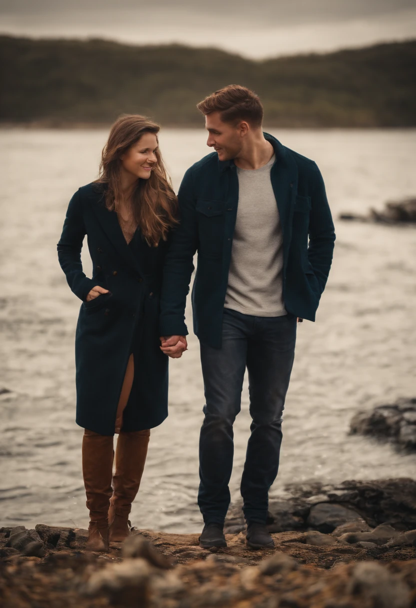 A boy proposes to a girl by the sea
