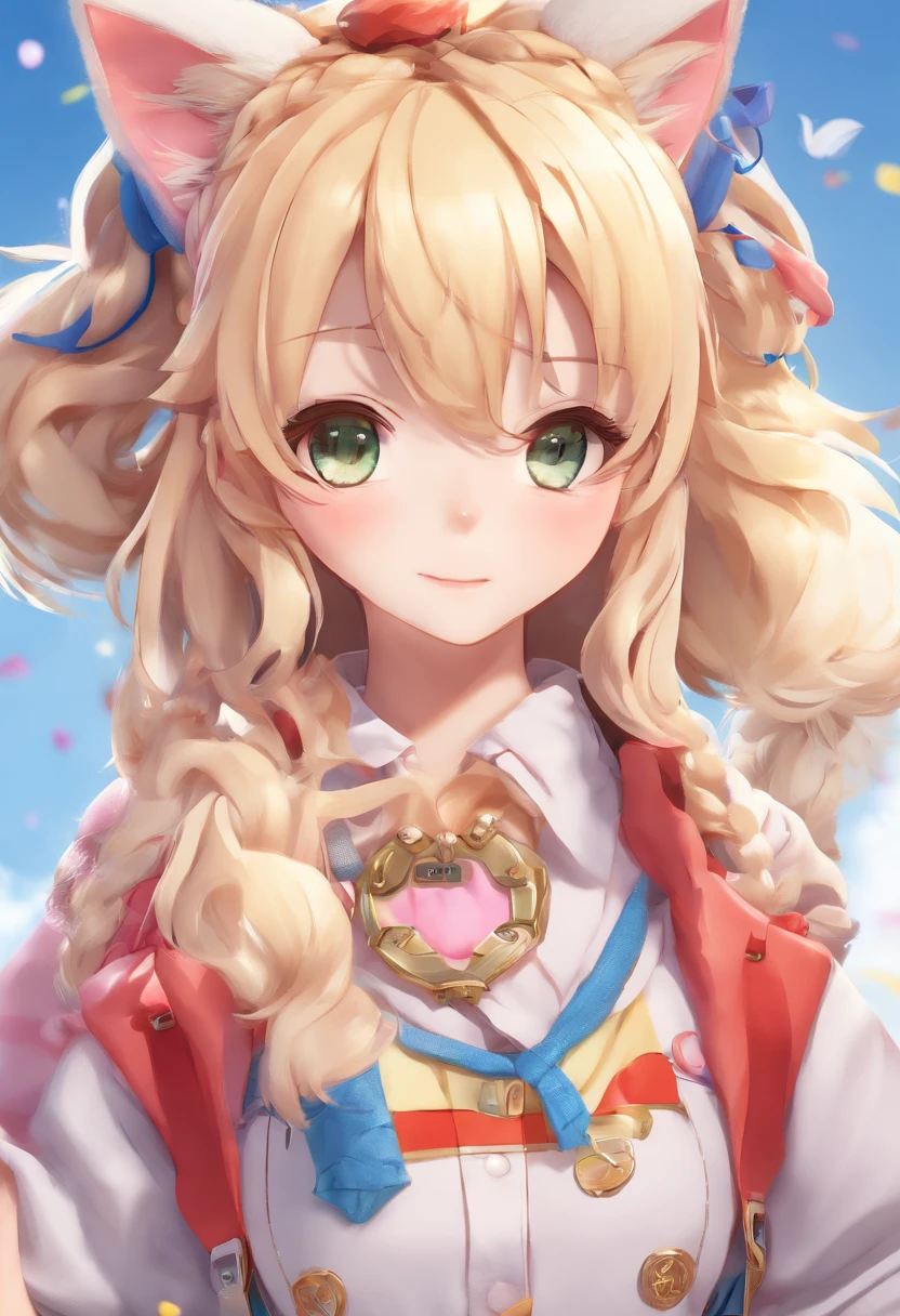 ukrainian girl , Ukrainian anime girl , 。.3D , ukranian , The whole body consists of a young girl with messy light blonde hair, eye makeup, 11yo, Cat ears, Soft lighting, Solo, Wearing a shabby, dirty, ragged futuristic military uniform, Cat's paw badge, Pose, Spot color, rendering by octane, Ultra-realistic intricate details, Cinematic, 8K resolution, 70mm, emphasis lighting, Global illumination, Full body portrait, clean detailed faces, complex clothing, Cute face, Flat chest, Slim waist, Slim legs, Small hips