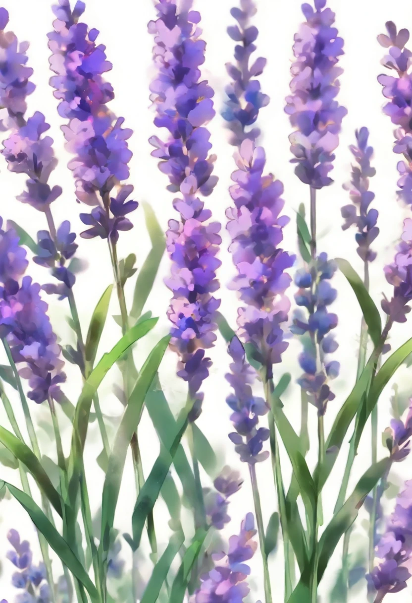 Realistic photo of lavender branches and leaves on white background