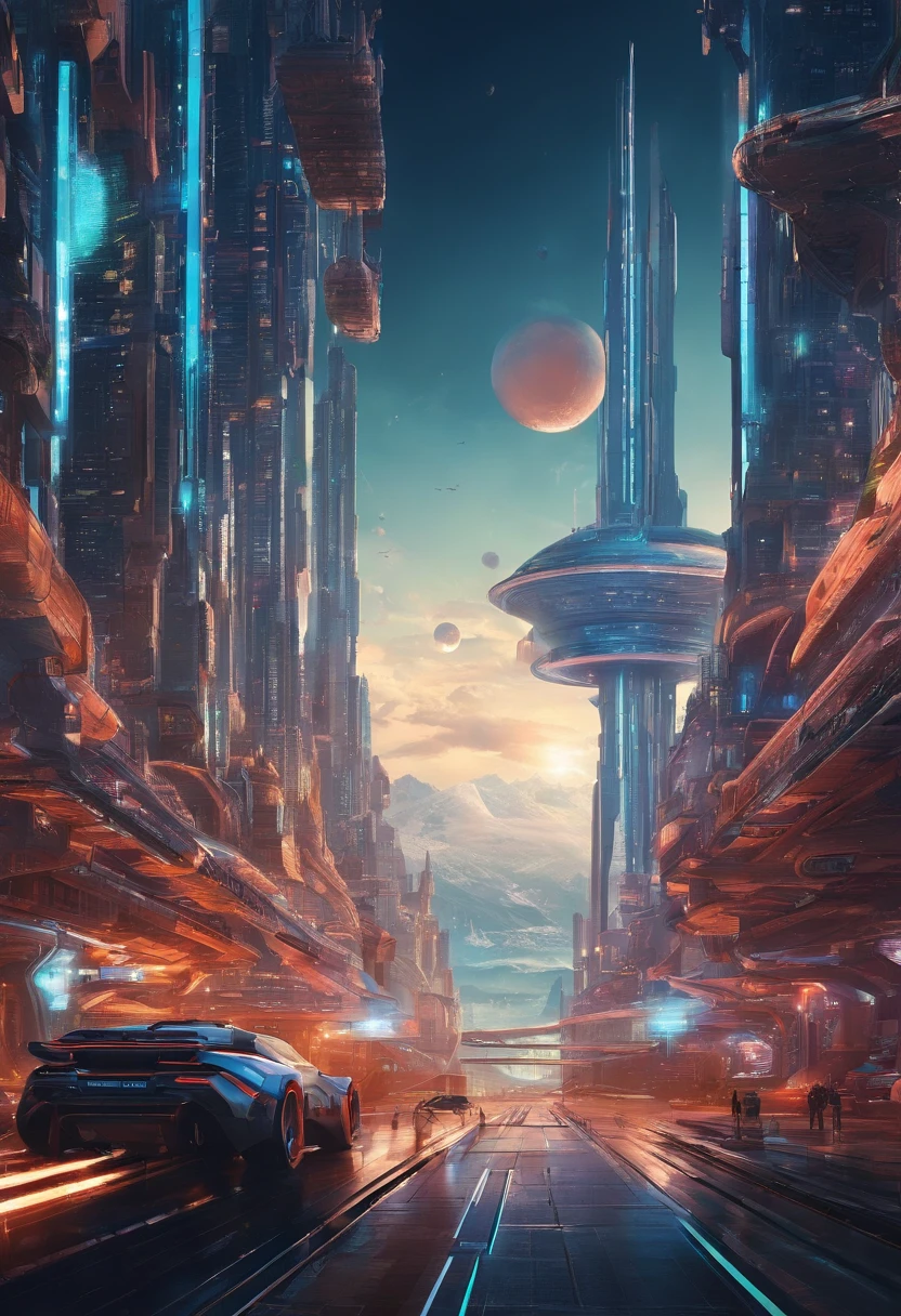 futuristic city with futuristic train and futuristic buildings at night, future concept art, otherwordly futuristic city, in fantasy sci - fi city, beautiful city of the future, futuristic utopian city, concept art 8 k resolution, concept art 8k resolution, city of the future, futuristic space port, concept art 8 k, sci-fi hollywood concept art