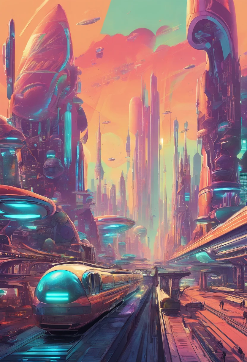 futuristic city with futuristic train and futuristic buildings at night, future concept art, otherwordly futuristic city, in fantasy sci - fi city, beautiful city of the future, futuristic utopian city, concept art 8 k resolution, concept art 8k resolution, city of the future, futuristic space port, concept art 8 k, sci-fi hollywood concept art