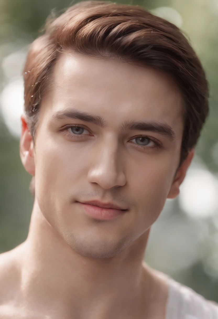 of a real, The facial features are well-painted, Realistic skin texture, He had a scar on his face, closeup cleavage, head portrait, sullenness, White crystal eyes, Short-cut hair of maroon color, depth of fields, dynamic blur, Highlight, Real light, The rays arrive, oc rendered, Hyper-realistic, Best quality, 8K, Works of masters, super-fine, Detailed pubic hair, Correct anatomy, sharp focus on eyes, Carefully drawn facial features