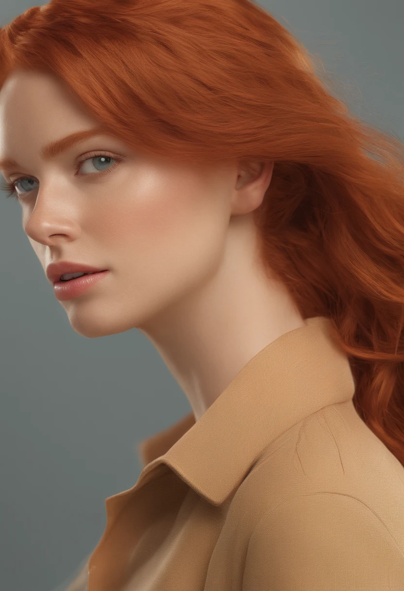 Natural redhead woman, 50 millimeters, Cinematic, Kodak Portra 400, photography of:Martin Schoeller, Natural light,