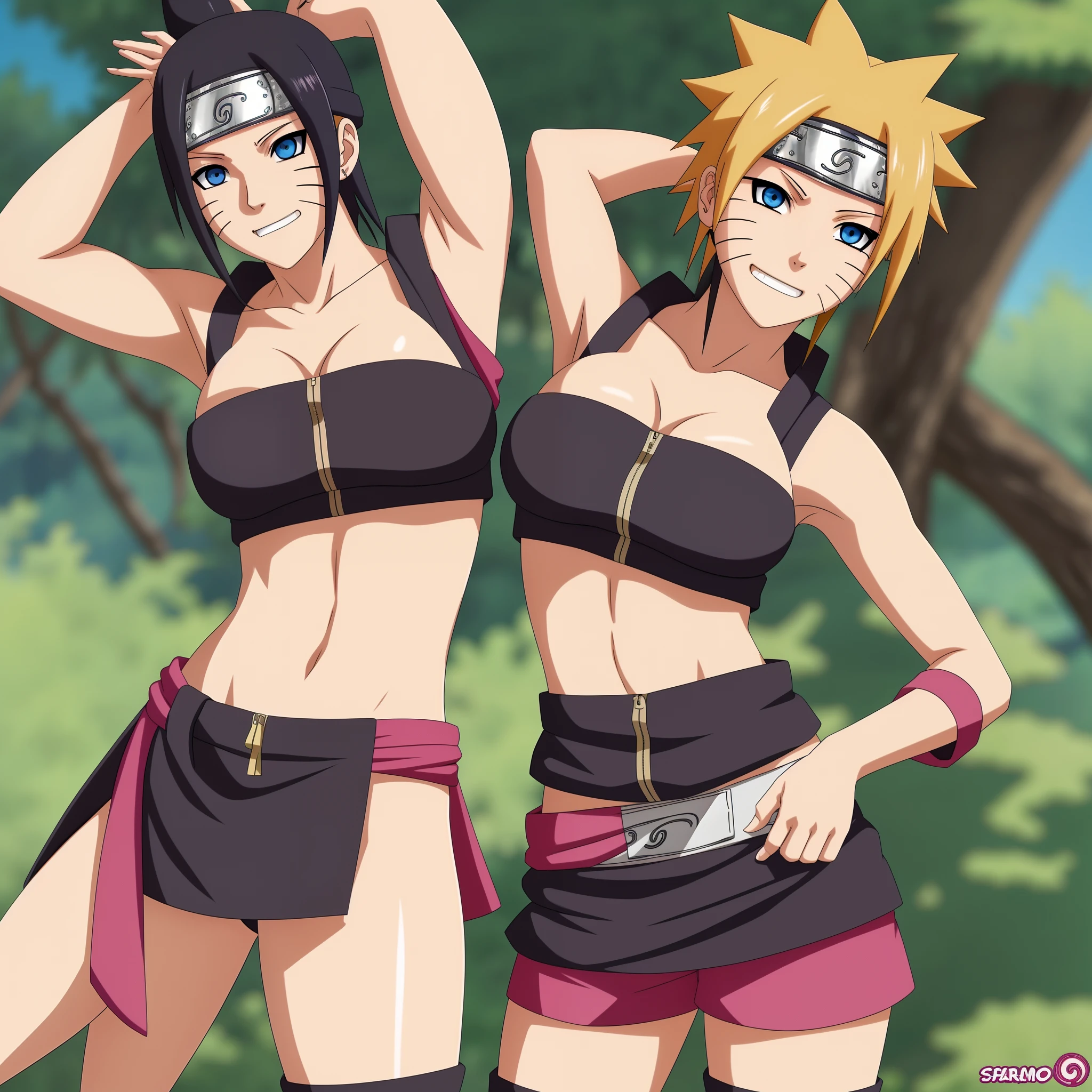 Naruto fusion with sakura, sexy, smiling, looking to you, nice body, summer wear, solo, single