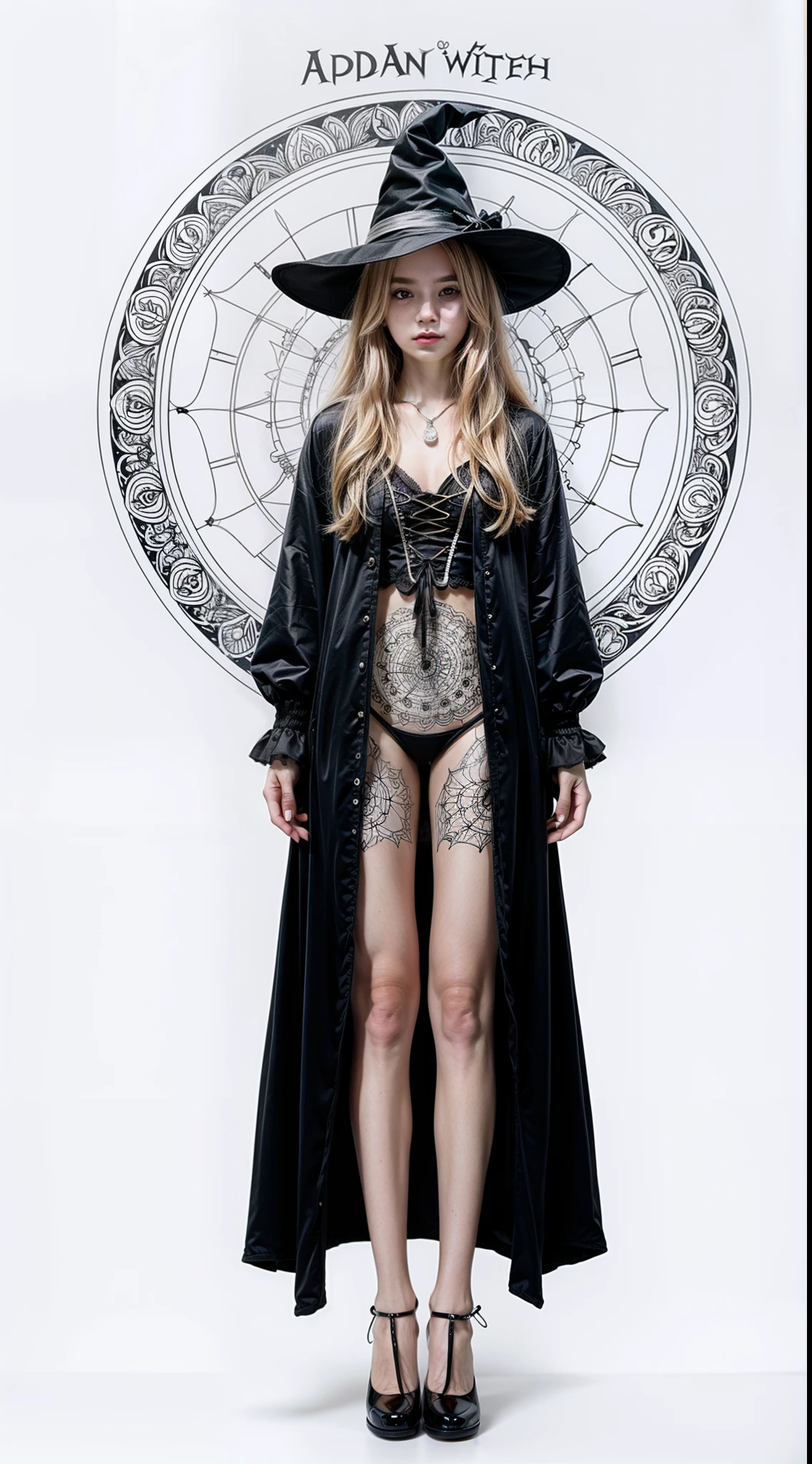 Synopsis Art Adult Cute Witch Halloween Coloring Book,, Adult style, whitebackground, sketch style, in full height, Outline only, Mandala style, Clean Line Art,