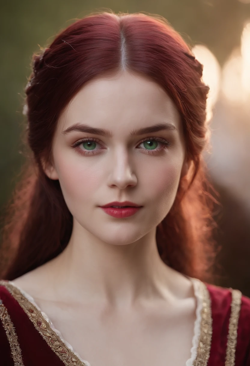 (((a deep reddish wound crosses her left cheek))) fair complexion, woman around 19 years old, natural white hair, distinctive green eyes, wearing kohl, slender and graceful, beautiful, candlelight in a medieval setting, ultra sharp focus, realistic shot, medieval female clothes, tetradic colors (scar:1.4)
