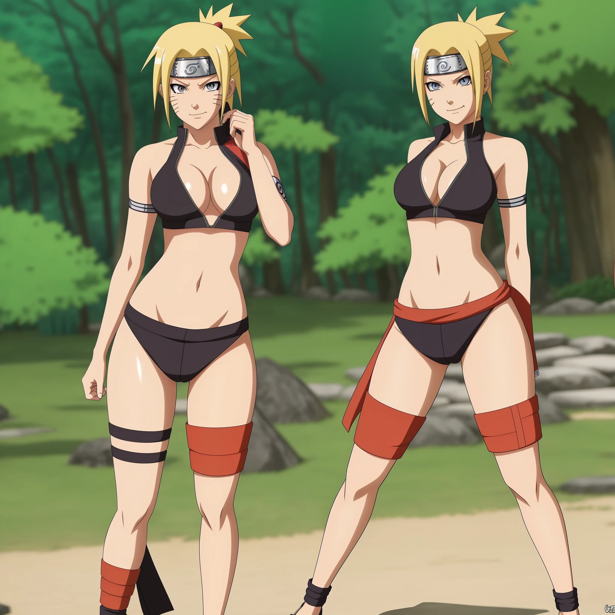 Naruto fusion with tsunade, sexy, smiling, looking to you, nice body, summer wear, solo, single