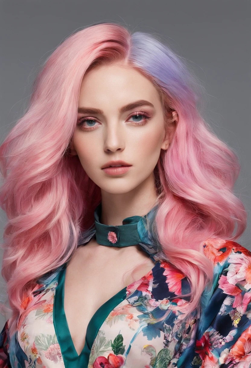 masterpiece, best quality, spring outfit, colorful hair, outdoor, magazine cover ,upper body,