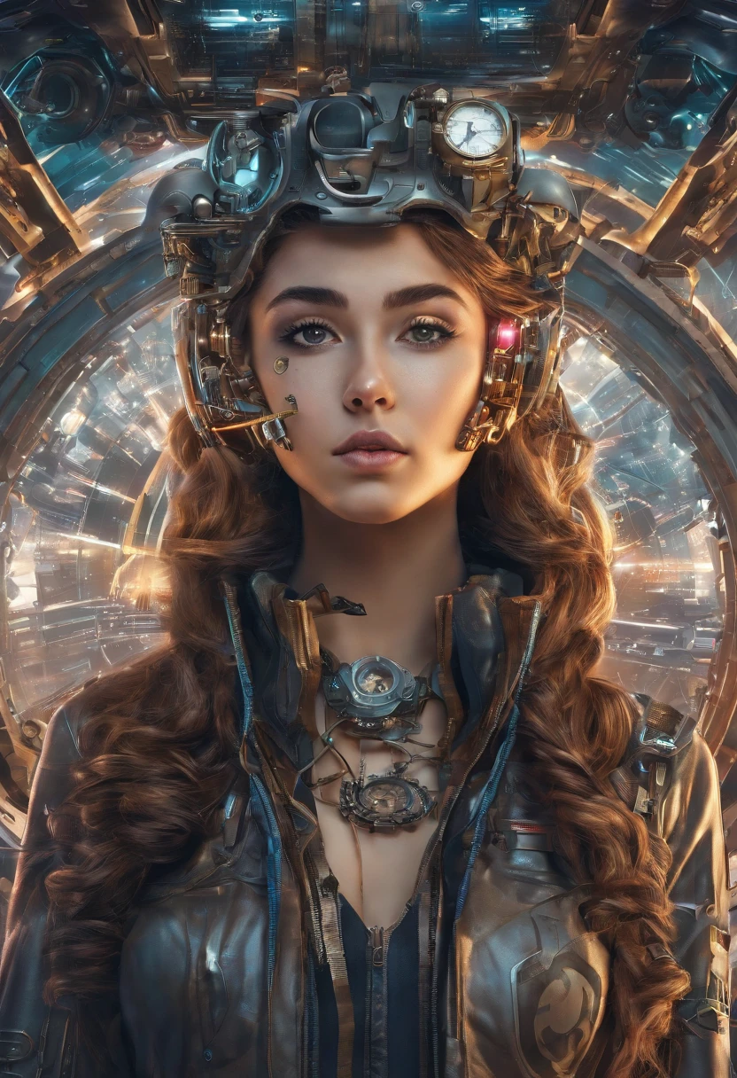 Columbian 13 year old girl, half body view, (front to camera), detailed european face, (aspiring facial expression), (((steampunk style close))), ((steampunk city on the background)), RAW, analog style, ultra detailed photograph, cinematic lighting, artstation, 4k, sharp focus, high resolution, detailed skin, detailed eyes,