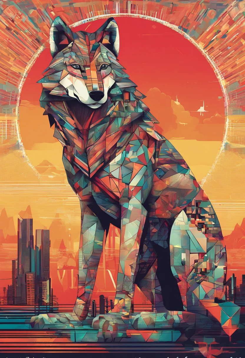 (nvinkpunk:1.2) (snthwve style:0.8) wolf, anthro, lightwave, sunset, intricate, highly detailed
