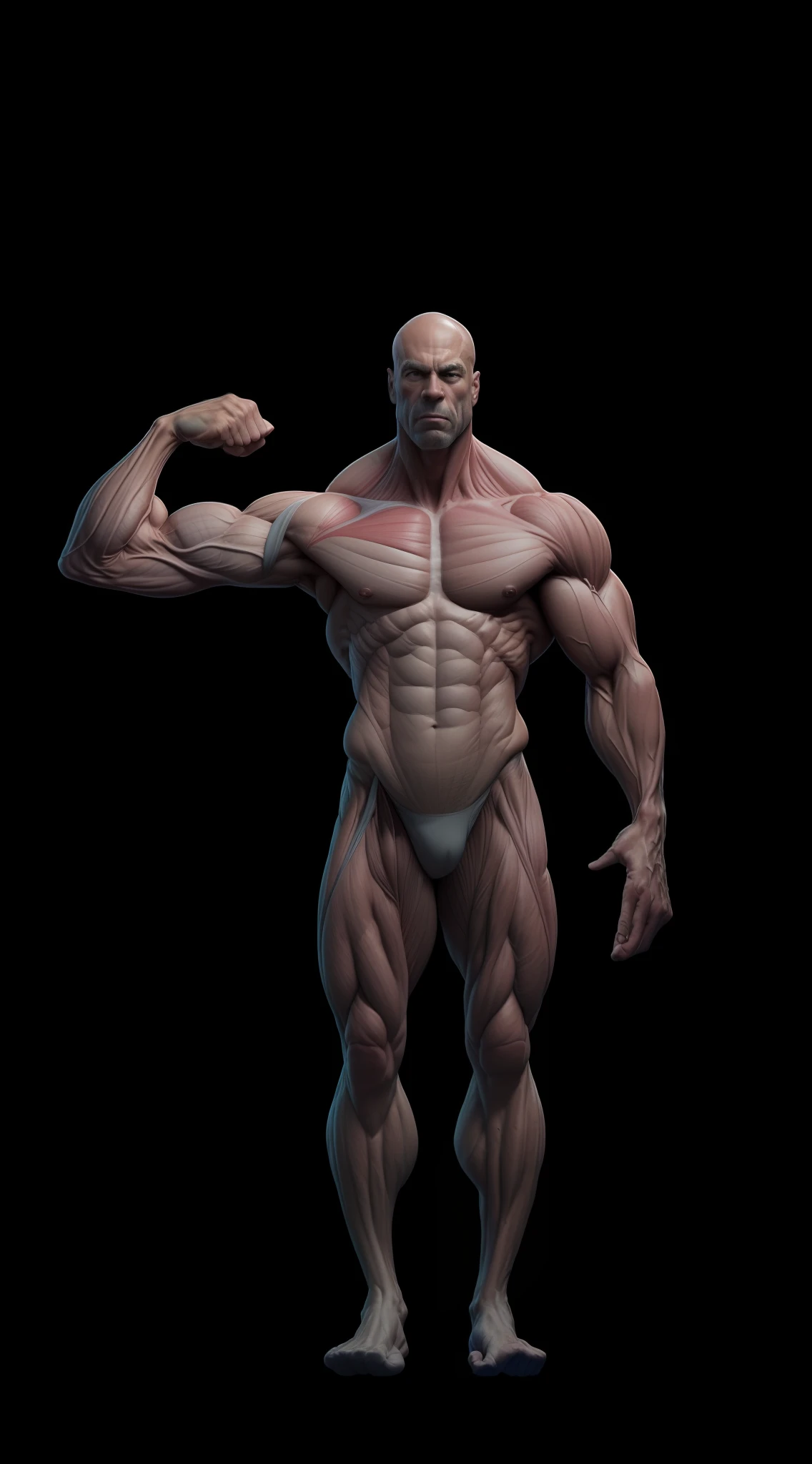 A man with muscles showing his muscles and arms, exaggerated muscles, perfect muscle structure, Exaggerated muscular physique, muscle extremely detailed, Defined muscles, musculatura, musculoso!! scientific fiction, corpo do fisiculturista, muscular system reference, large muscles, muscular character, marked muscles, musculatura carnuda, wrinkled muscle skin, corpo musculoso com cicatrizes de batalha