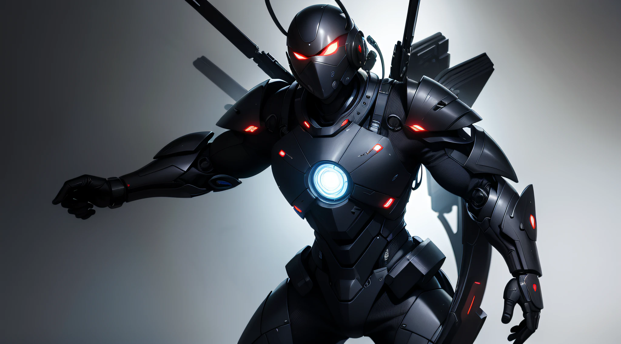 futuristic humanoid realistic ninja with lots of detail and electronic armor looking forward