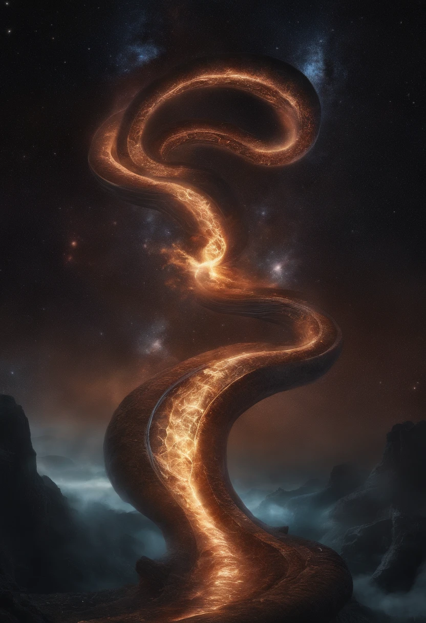 In the dimension of stellar collisions, The legendary Oroch Serpent became the embodiment of the Celestial Fury. Its body is a symphony of brilliant colors, Reflect the birth of stars. Its eyes burn with cosmic fire, The tendrils of energy surround its shape like ethereal lightning. The presence of snakes is both awe-inspiring and terrifying, Because it harnesses the power of the universe itself, In the cosmic vortex, Where galaxies spiral and stars explode, The serpent reigns supreme, Epic, Cataclysm, and beyond, The power to evoke celestial power.Style: hyper realistic digital painting,Dynamic interplay with complex details and colors.Execution: Rendered in a surreal style, Use advanced digital technology to capture complex interstellar environments and snake celestial energy,