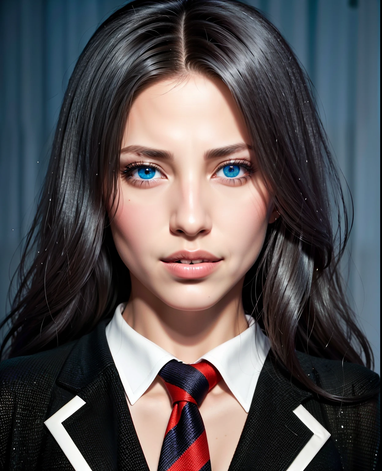 arab image of a woman with a beautiful face, digital art by irakli nadar, tumblr, digital art, a hyper-realistic student, realistic student, perfect face), with long hair and piercing eyes, with blue eyes. Sensual smile, full lips natural light.